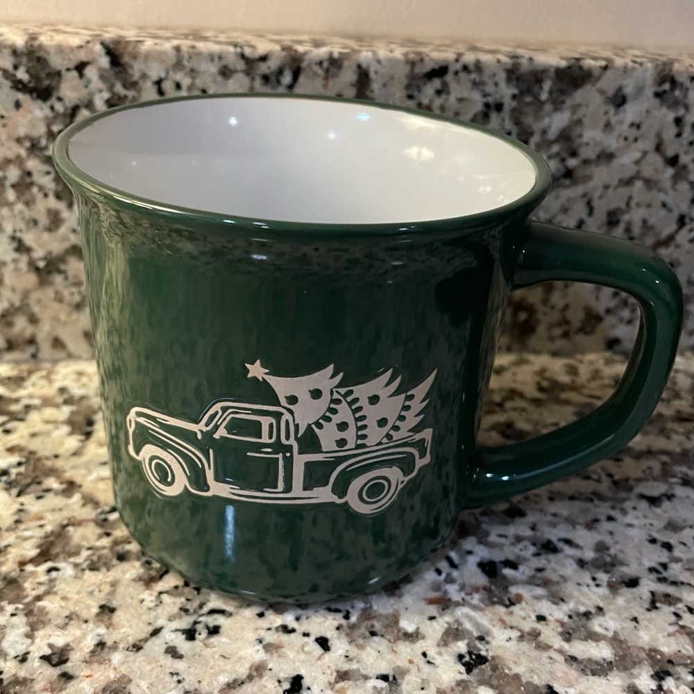 Green Ceramic Coffee Tea Mug cup Holidays Christmas Tree Truck NEW